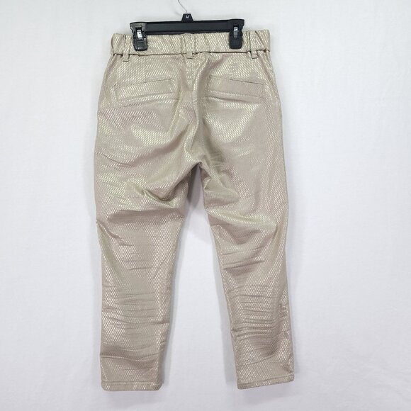 Bevy Flog Metallic Capri Pants Size 27 Gold Grid Drawstring Elastic Waist 23" - Picture 2 of 15